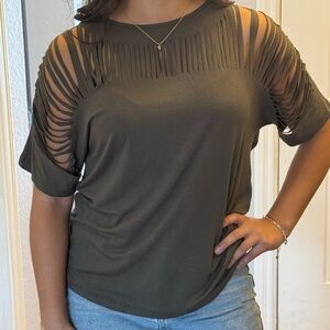 Kut from the Kloth hunter green Ribbed Short Sleeve T-Shirt
